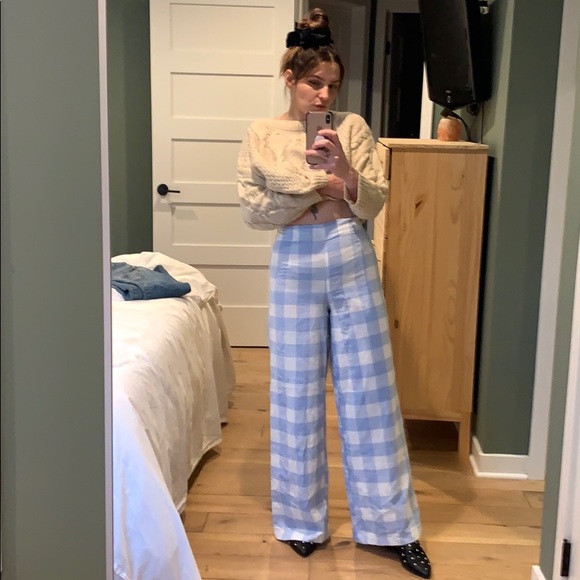 Pants - Buffalo plaid pants in baby blue high waisted m 26